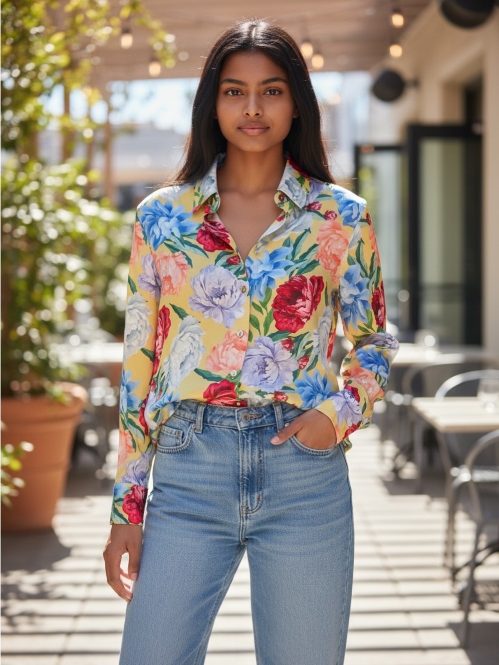 NWT Express Classic Portofino Floral Button Down Shirt Size Small